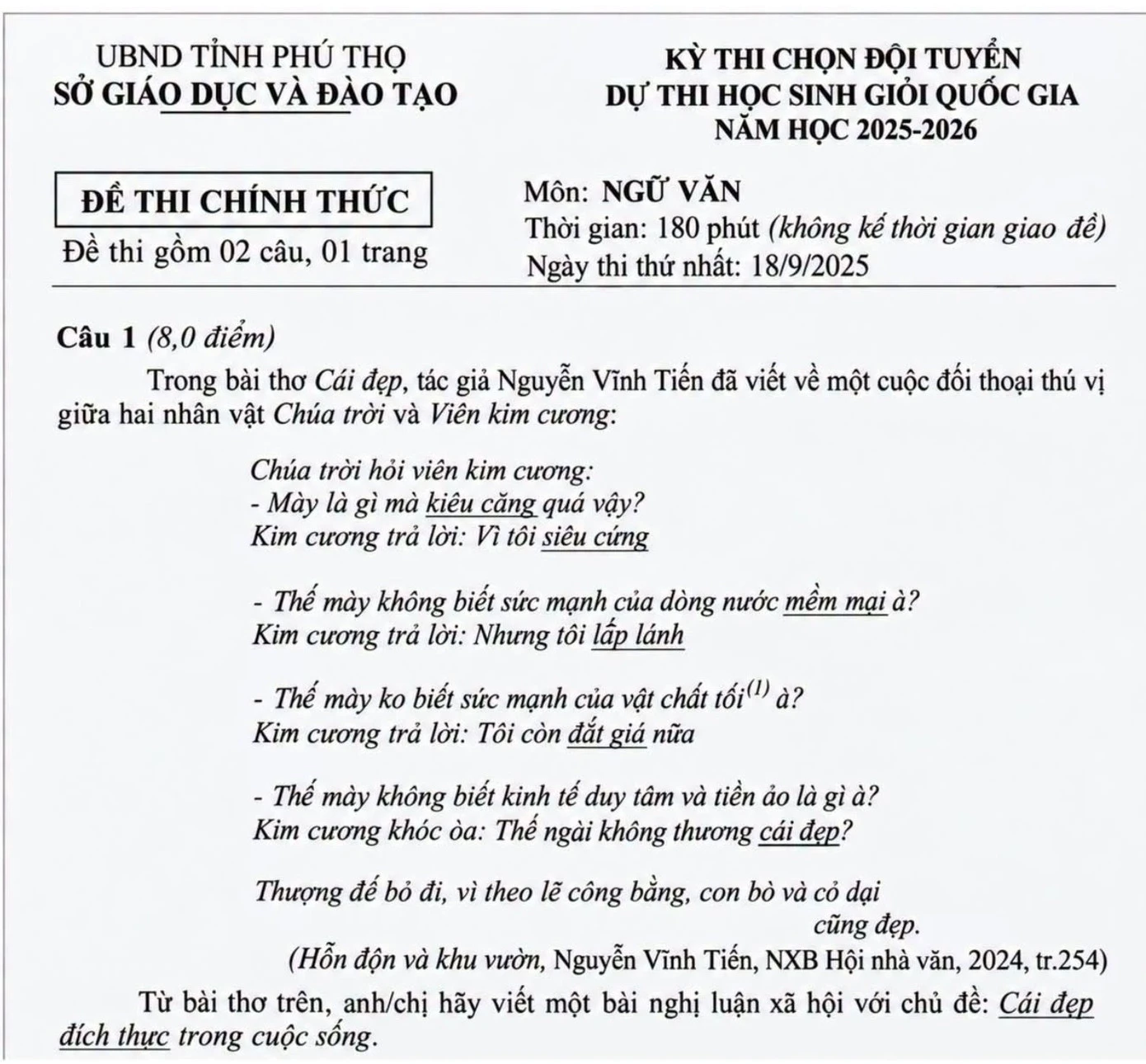 Bài thơ Cái đẹp của Nguyễn Vĩnh Tiến vào đề thi học sinh giỏi bị nói thảm họa - Hình 2